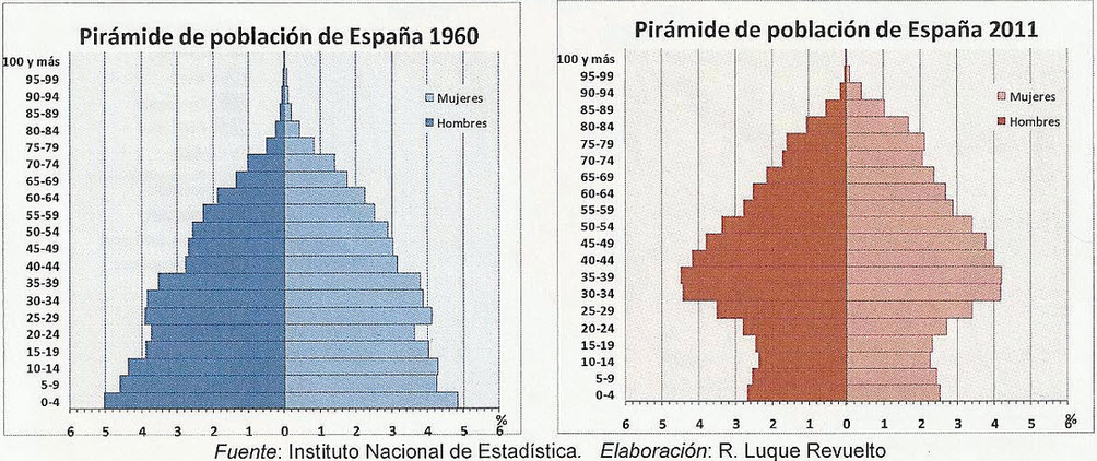 Resultado de imagen de estructura de poblacion por edad y sexo 1960 y 2011
